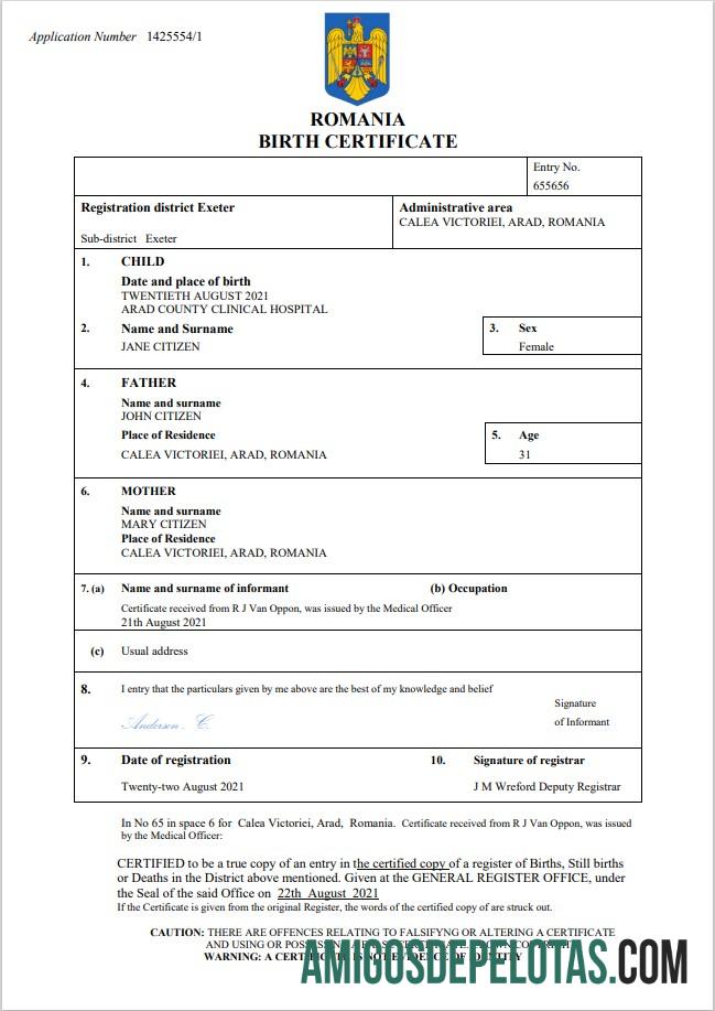 Para baixar modelo Word e PDF de certidão de nascimento da Romênia